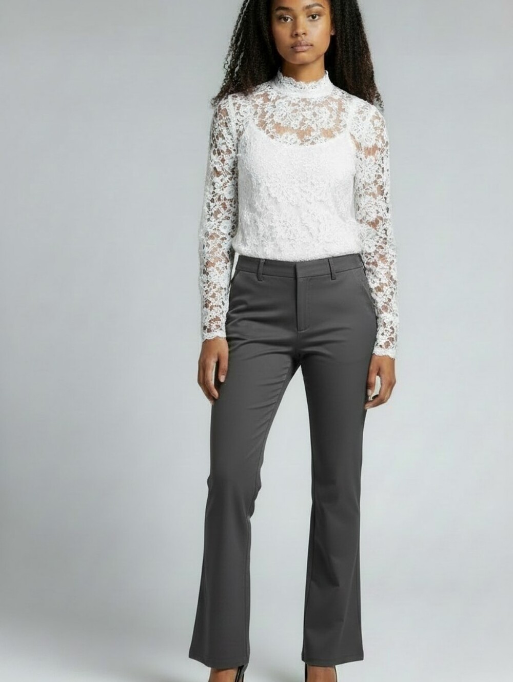iChosy Women's Black Solid Dress Pants Formal Button Closure Machine Washable